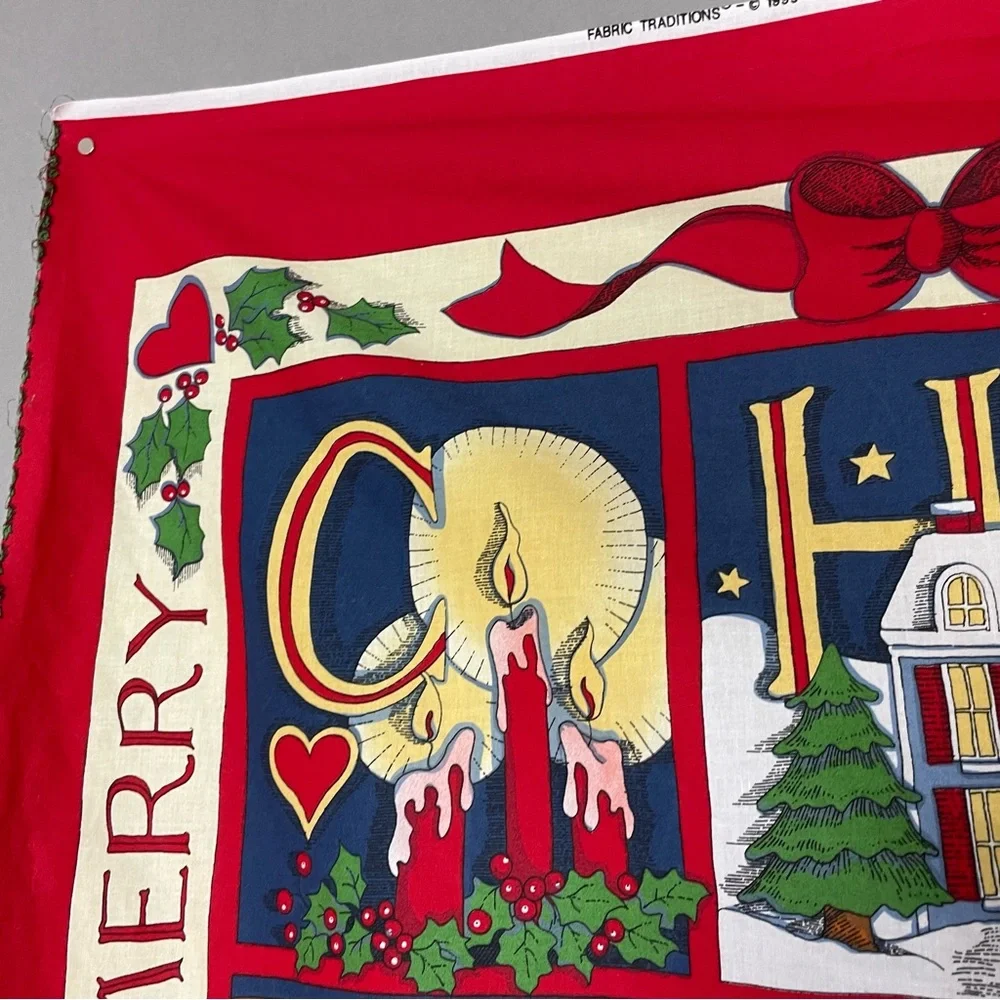 Vintage 90s Christmas Quilt Panel Set of 2 Angel Cut and Sew Santa Reindeer #K33
